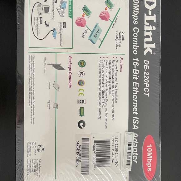 D-Link DE-220PCT 10Mbps Combo 16-Bit Ethernet ISA Adapter-New Old Stock - Picture 2 of 2